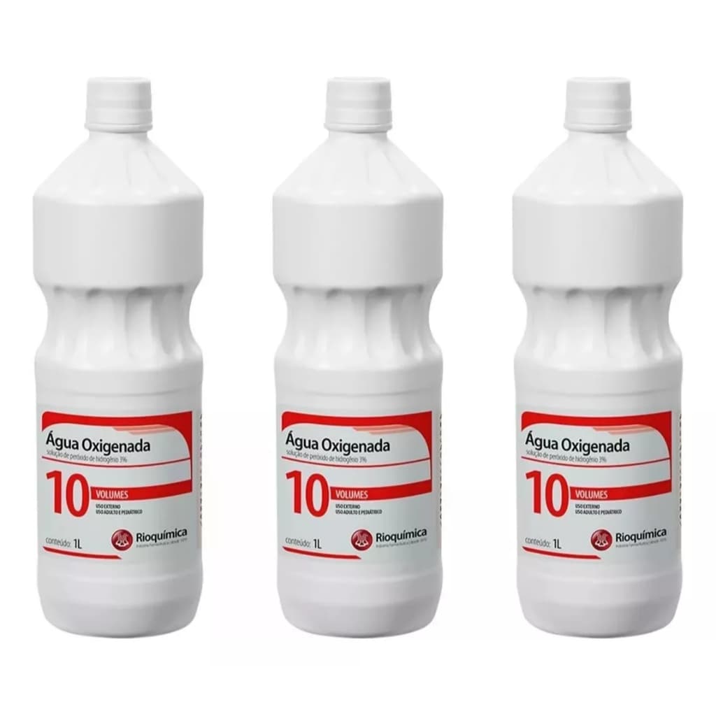 Kit 3 Água Oxigenada 10 Volumes de 1 Litro - Rioquímica
