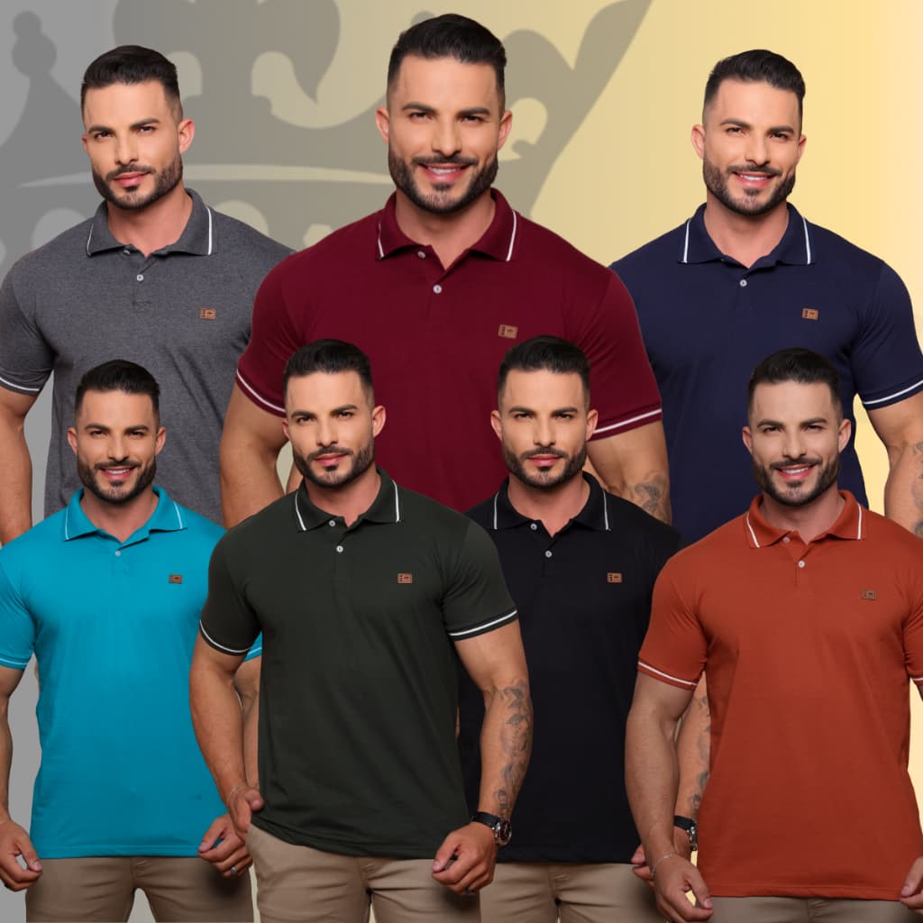 kit 7 Gola Polo  Alta Qualidade 100% Algodão Camiseta básica Masculina Punho e Bordado