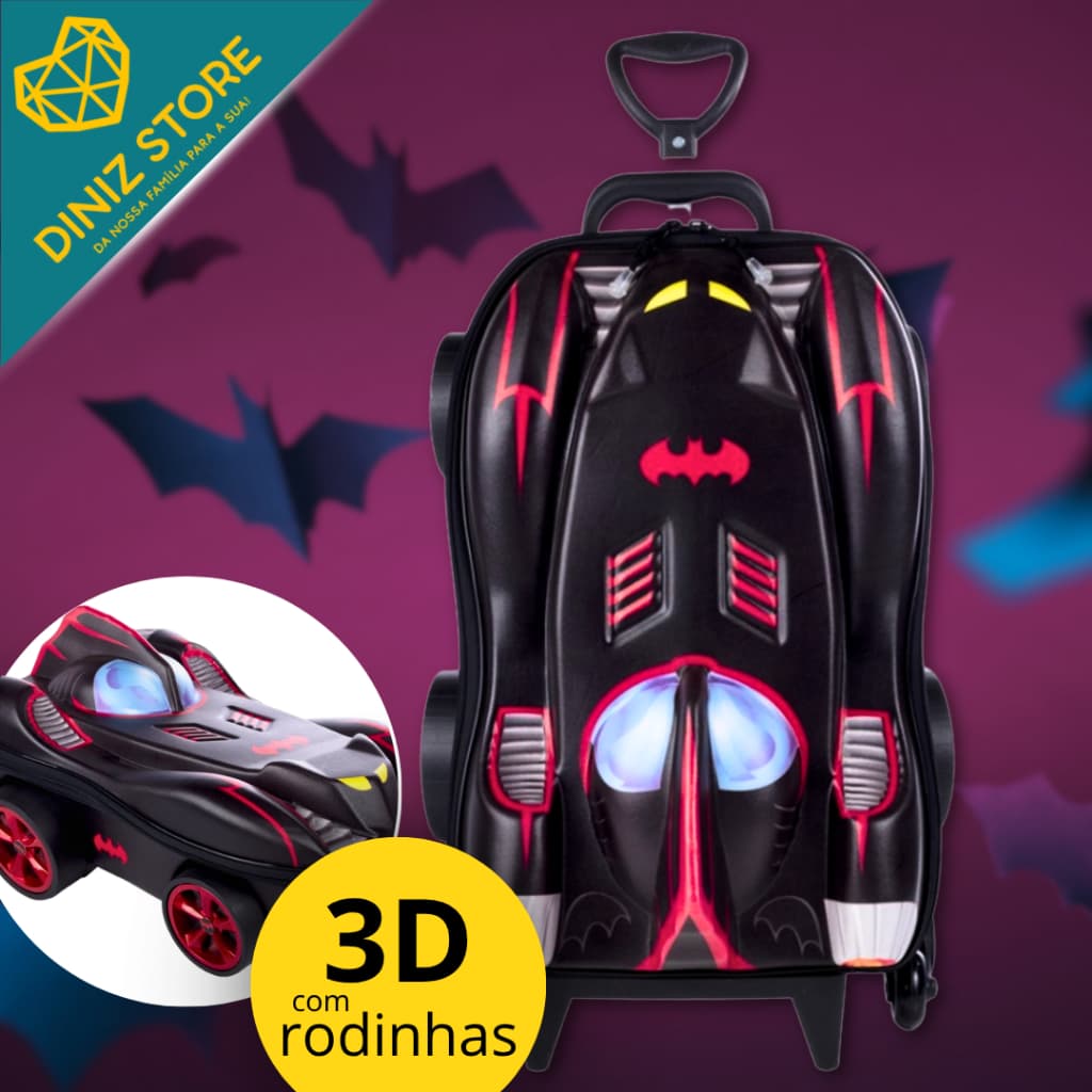 Mochila Mala Infantil Batman 3D com Rodinhas Preta