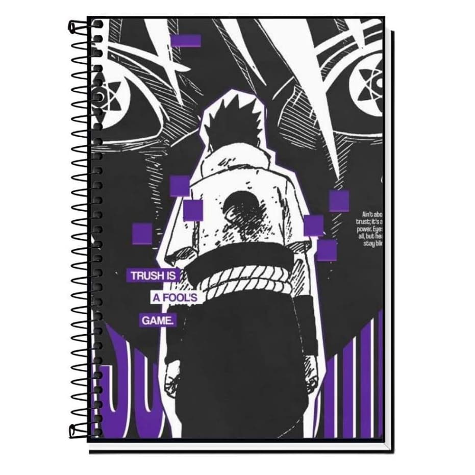 Caderno Personalizado Universitário do sasuke uchiha , naruto  | Capa Dura Premium | 1 a 20 Matérias, Escola , facul