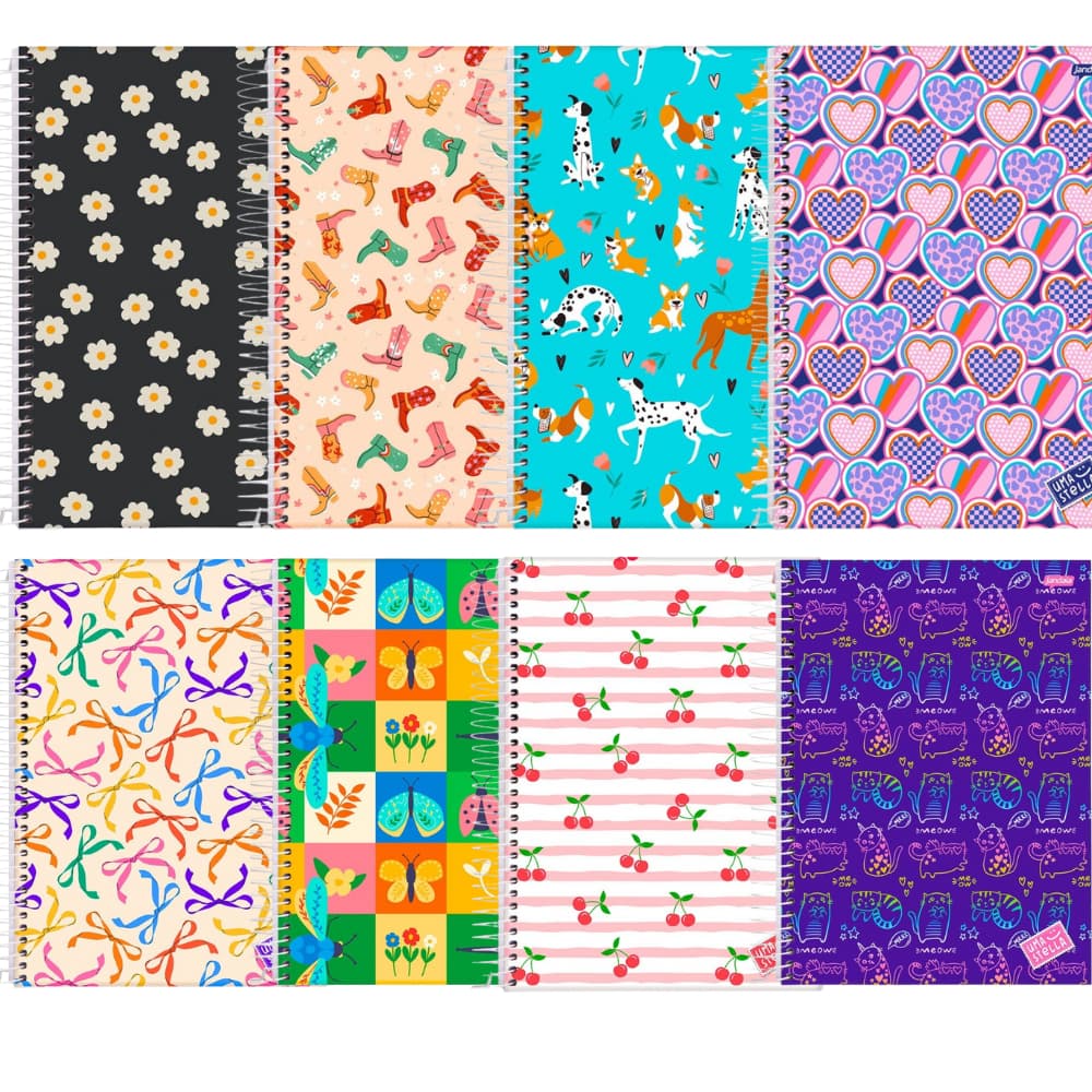 Kit 4 Caderno Espiral Capa Dura Universitário 1 Matéria 80 Folhas Feminino Jandaia Grande