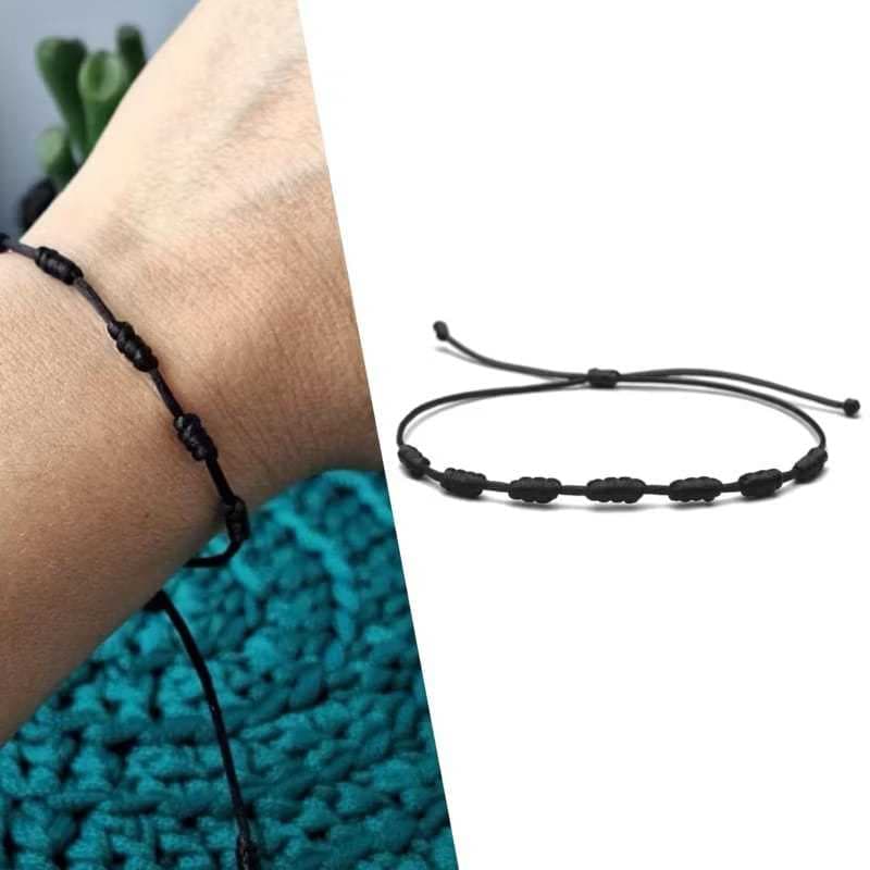 Pulseira Preta 7 Nós Kabbalah Adulto Proteção Energia Positiva Contra Mal Olhado Espiritual Amuleto