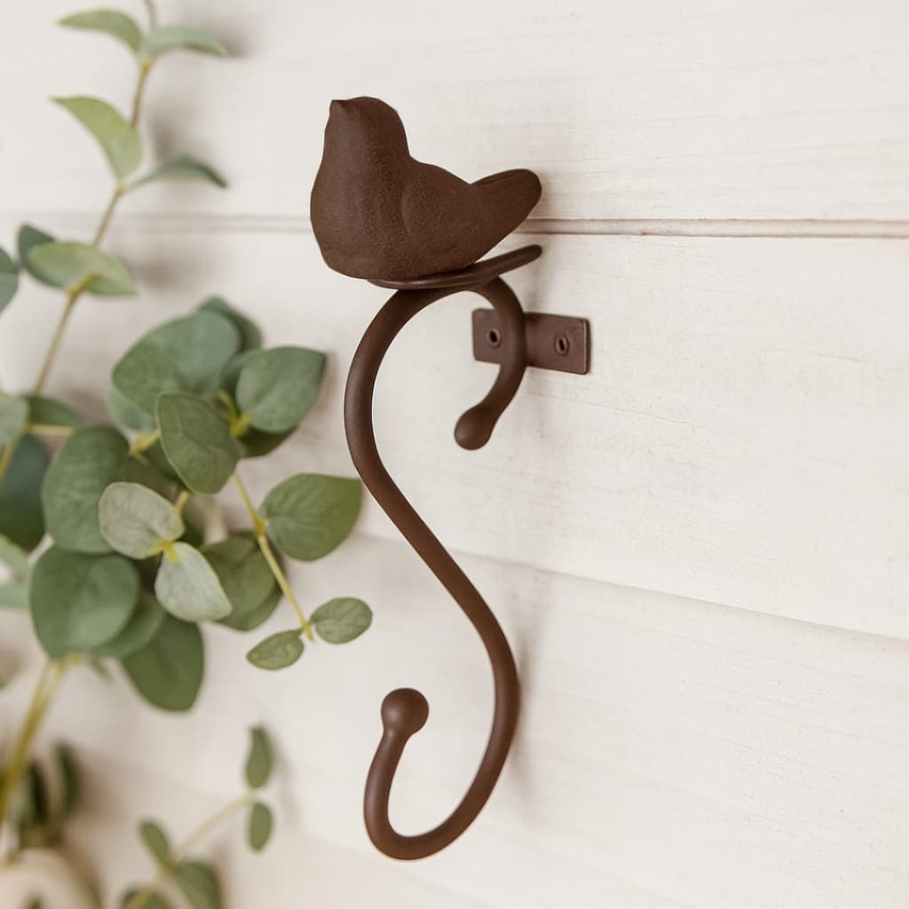 Gancho de Parede em Ferro Pássaro no Ninho Marrom Decoração Rústica Organizador Ambientes Farmhouse