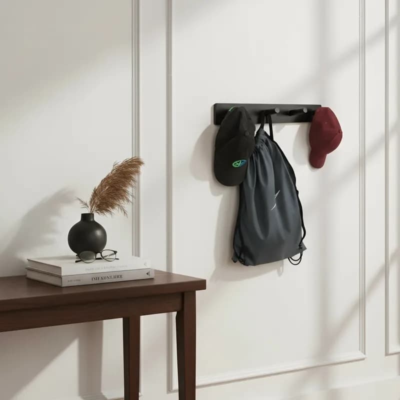 Cabideiro de Parede Porta Bolsas Mochila Toalhas Preto Laca