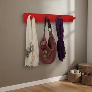 Cabideiro de Parede Porta Bolsas Mochila Toalhas Vermelho Laca