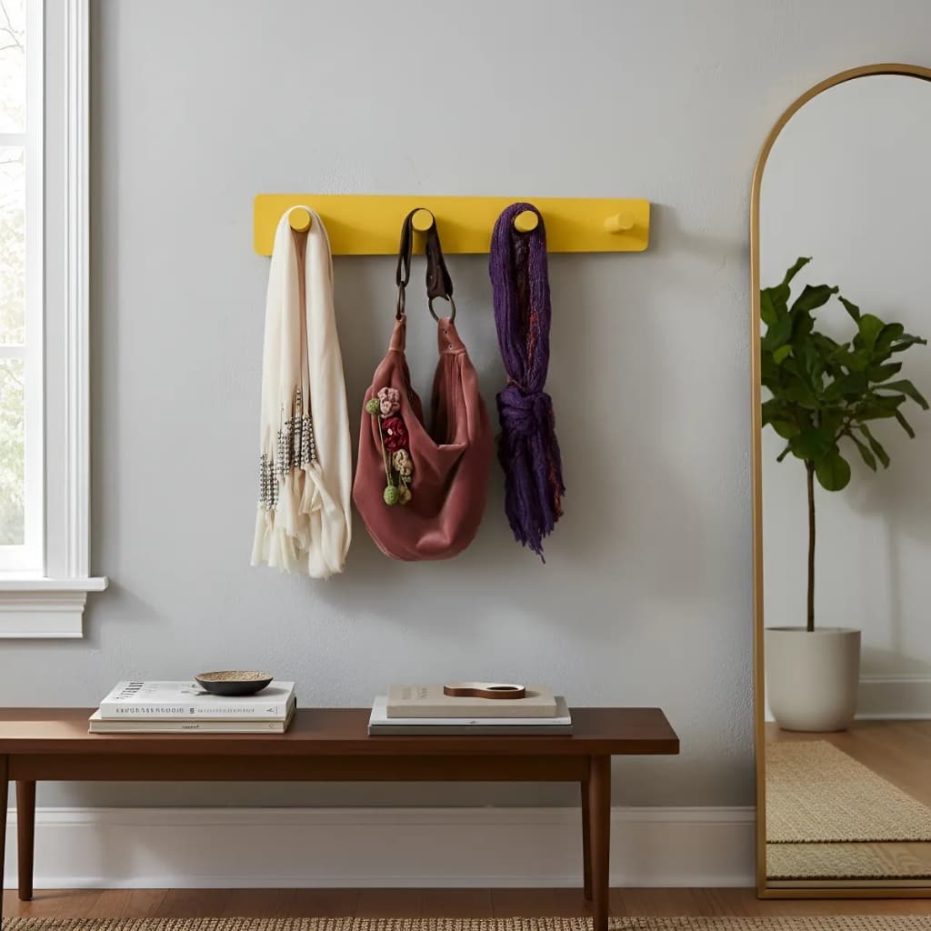 Cabideiro de Parede Porta Bolsas Mochila Toalhas Amarelo Laca