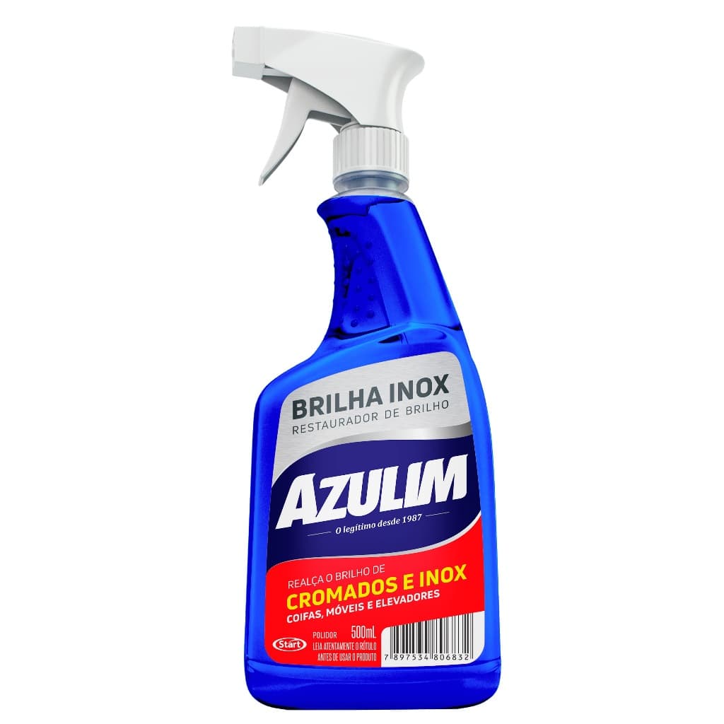 Brilha Inox Azulim Limpa Elevadores Cromados e Inox Start 500ml Spray Coifas Restaura Brilho