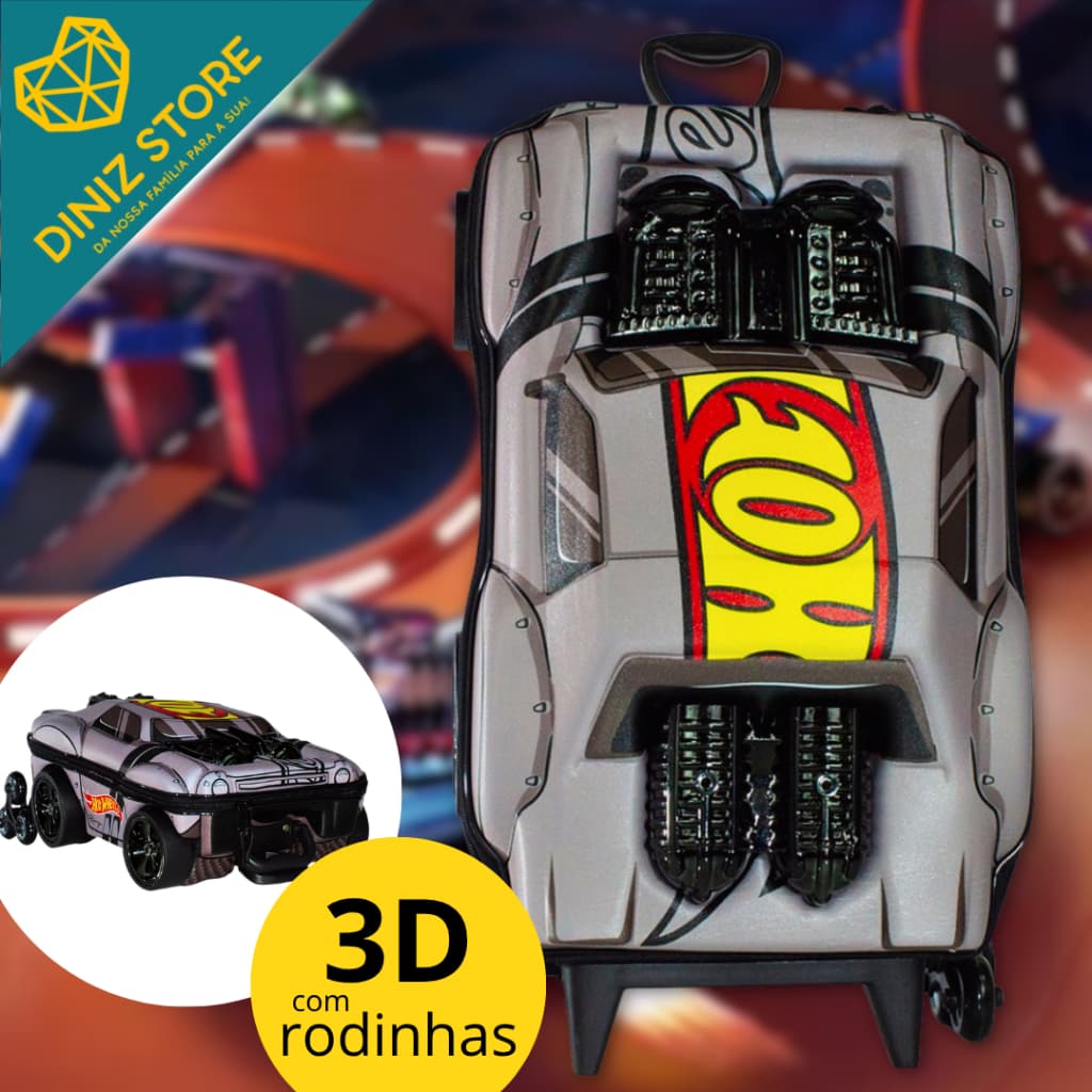 Mochila Mala Infantil Night Shifter 3D com Rodinhas Cinza