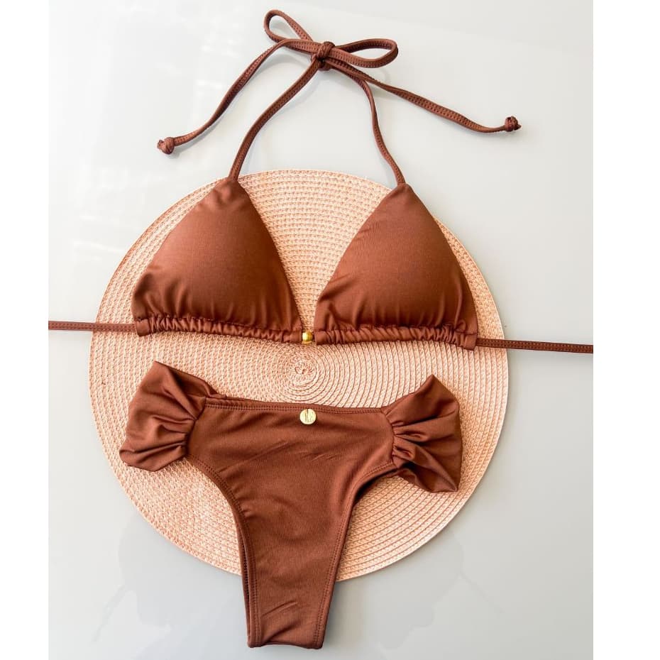 Biquíni Marrom Feminino Calcinha Borboleta Franzida Suplex Premium Confortável Cós alto Envio Rápido