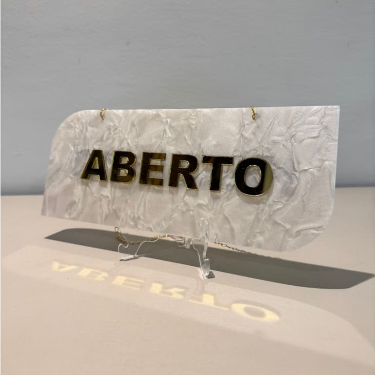 Placa Aberto e Fechado Espelhado Acrílico Sinalização Com Corrente e Ventosa Escrita dos Dois Lados