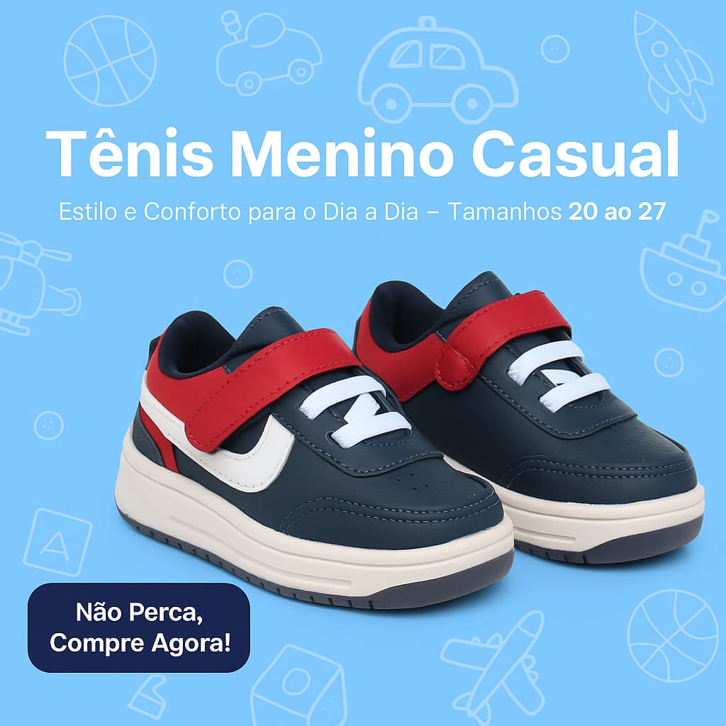Tênis Infantil Menino De Velcro – Leve, Seguro e Fácil de Calçar 20 ao 27 - Não Perca: Compre Agora!