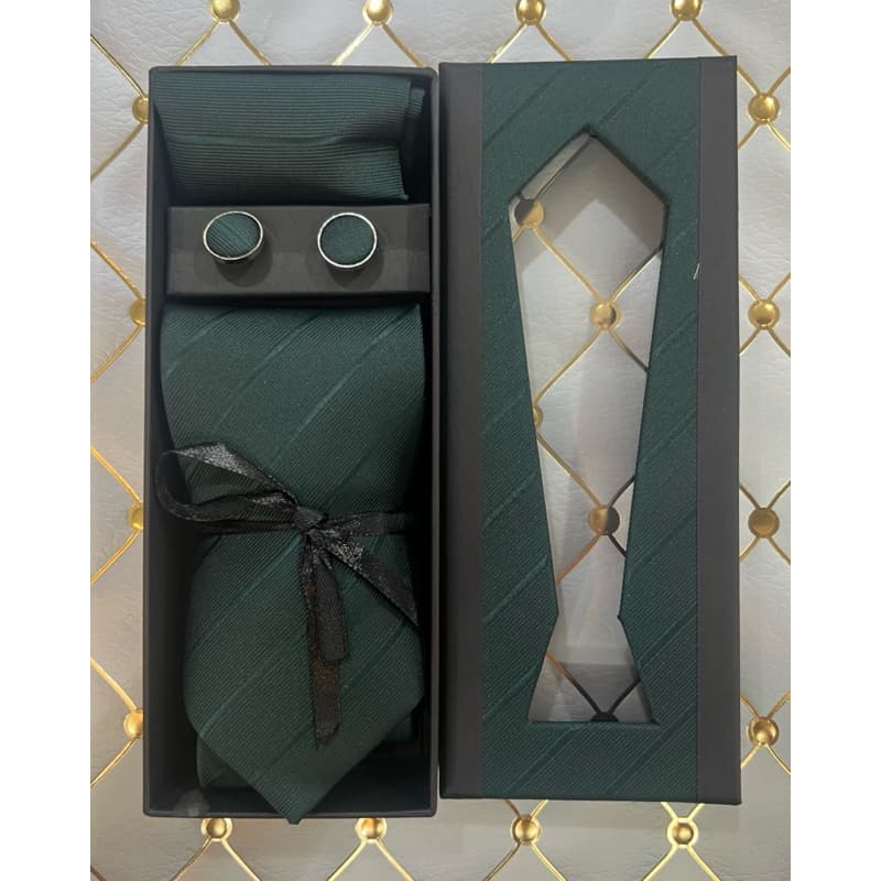 Kit Gravata Masculina com Lenço e Abotoaduras – Elegância para Todas as Ocasiões(7.5cm)
