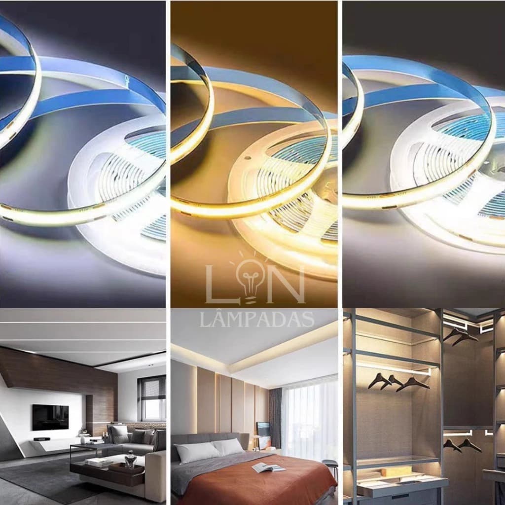 Fita LED COB 50 Metros 3528 – 12V | 320 LEDs/m | Luz Fria, Neutra ou Quente