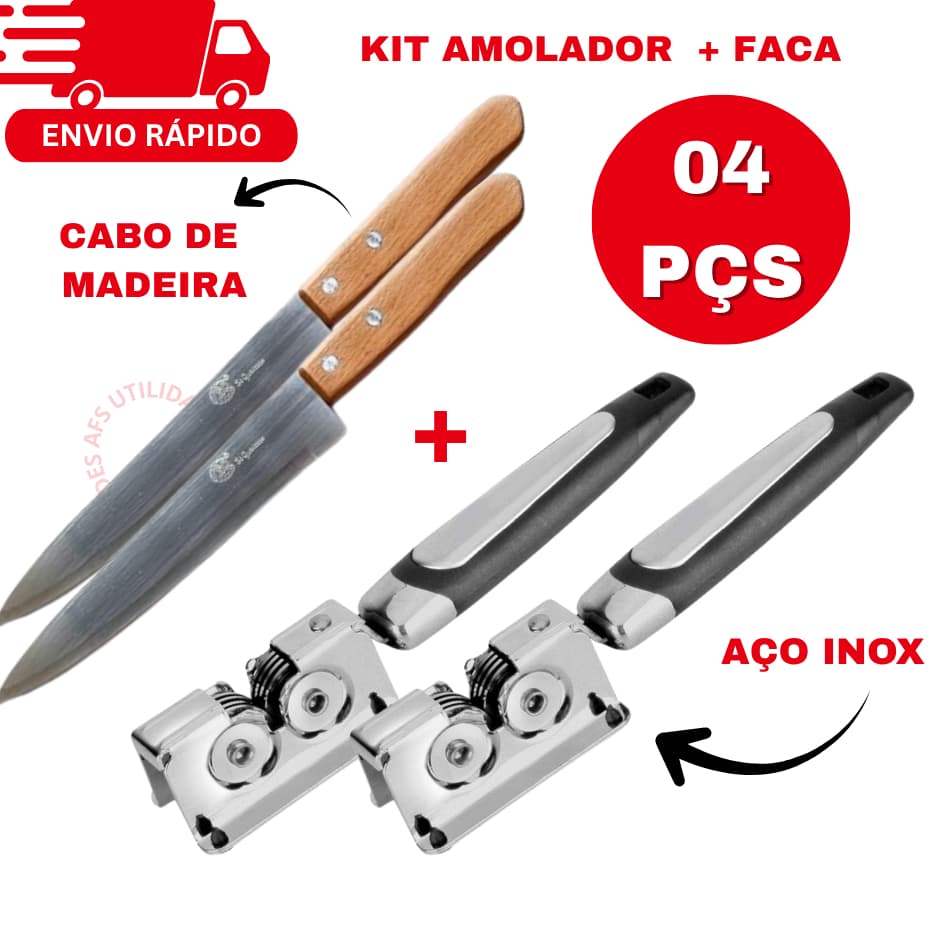 KIT FACA E AMOLADOR AFIADOR DE FACAS CHURRASCO CORTE CARNE FRANGO VERDURAS LEGUMES AFIADOR DE FACAS E TESOURAS EM AÇO IN