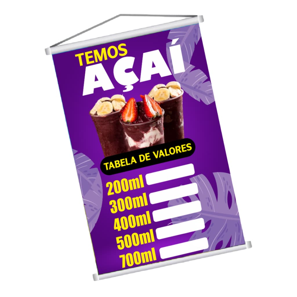 Banner Temos Açaí Bastão e Corda 300g Impressão em Alta Qualidade Arte Pronta Envio Imediato