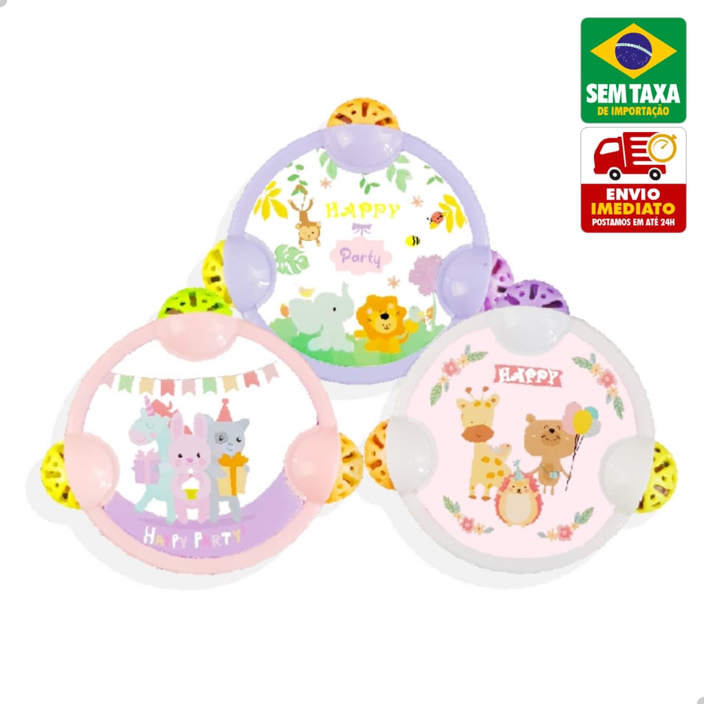 Brinquedo para Bebê Chocalho Pandeiro Interativo 12cm TOY25032 Colorido Infantil