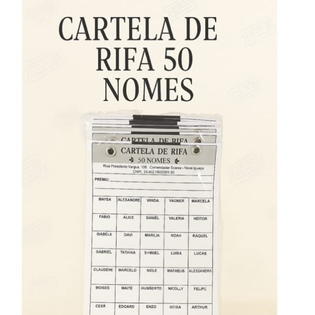 cartela de rifa 50 nomes - pacote com 50 unidades