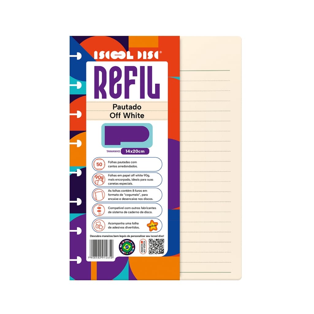 Refil Caderno De Disco Iscool Inteligente Pautado SOLID Off White 50 Folhas 90g