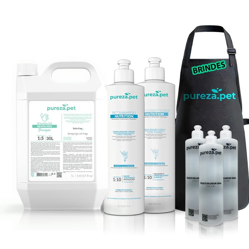 Kit Pet Shop Shampoo e Condicionador Com Brinde 1 Avental E 3 Diluidores