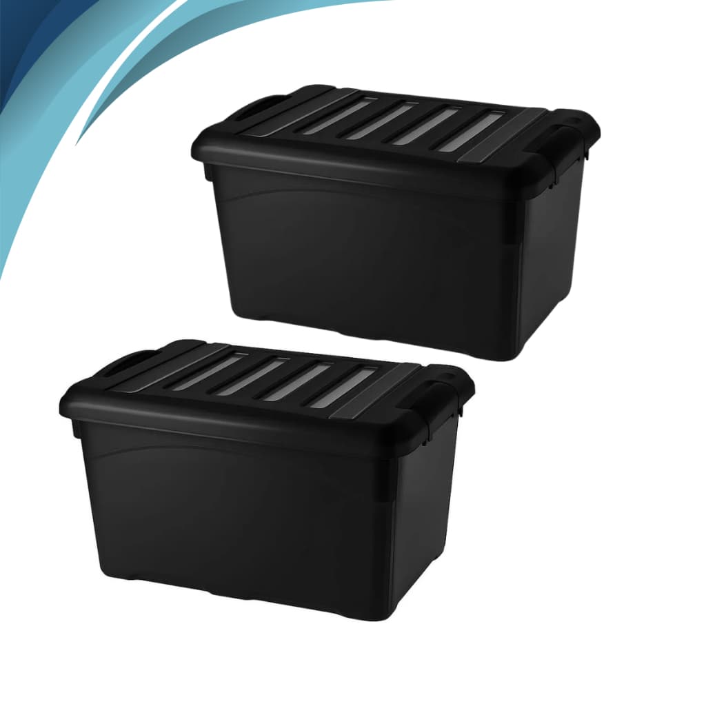 Kit 2 Caixas Organizadoras 95 Litros Injeplastec com Tampa Reforçada Grande Empilhável e Resistente