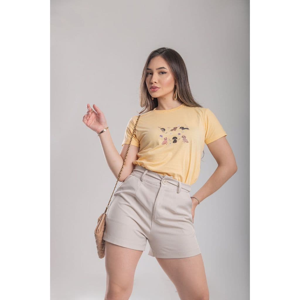 T-Shirt Feminina Estampa de Alta Resolução Cachorrinhos  , 100 % Algodão fio 30.1 P,M,G e GG.