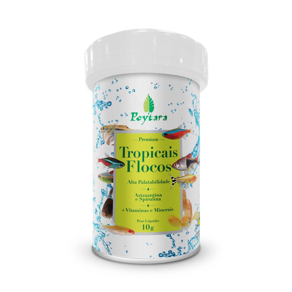 Ração Para Peixes Poytara Tropicais Flocos - 10g