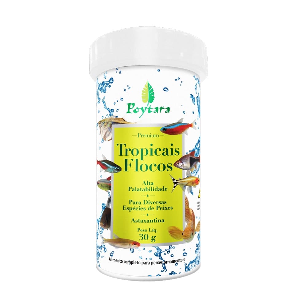 Ração Pata Peixes Poytara Tropicais Flocos - 30g