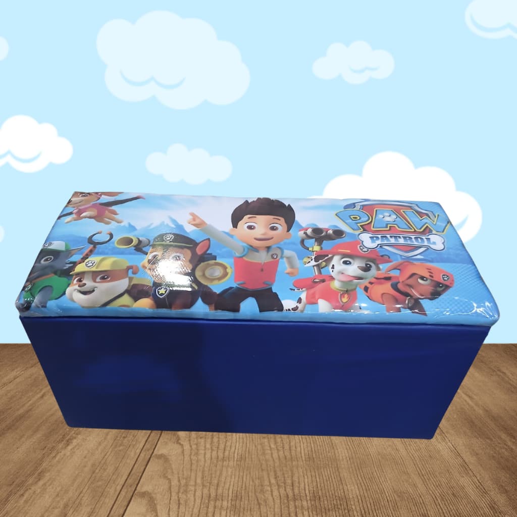 Baú Infantil Patrulha Canina Puff Guarda Brinquedos 90x45x48cm Organizador Decorativo