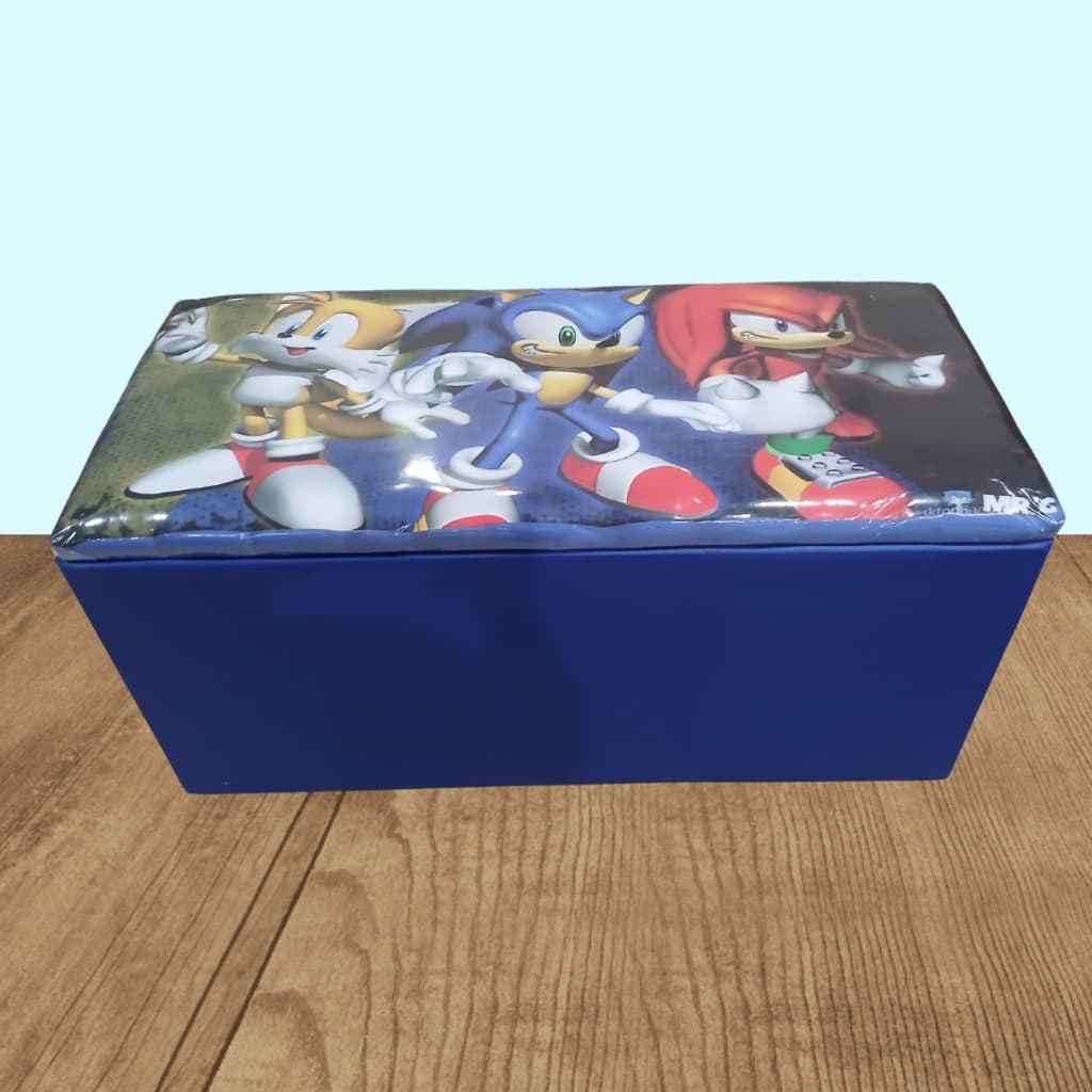 Baú Infantil Sonic, Tails e Knuckles Puff Guarda Brinquedos 90x45x48cm