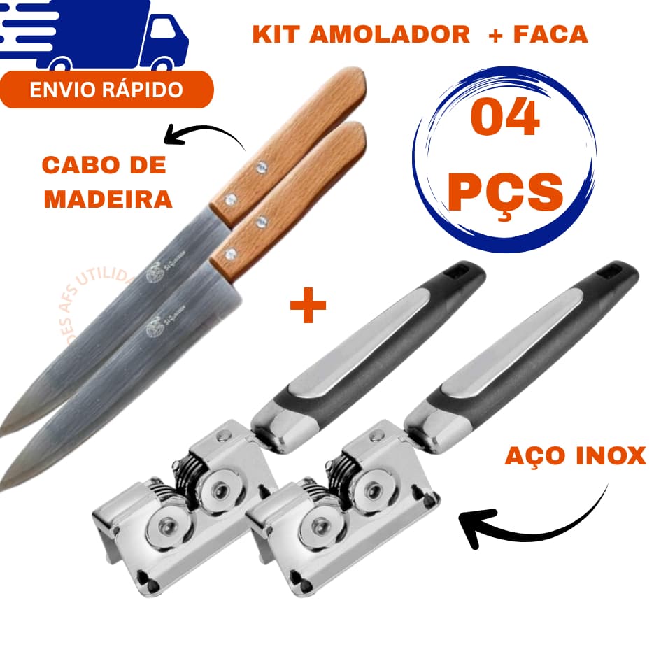 KIT FACA E AMOLADOR AFIADOR DE FACAS CHURRASCO CORTE CARNE FRANGO VERDURAS LEGUMES AFIADOR DE FACAS E TESOURAS EM AÇO IN