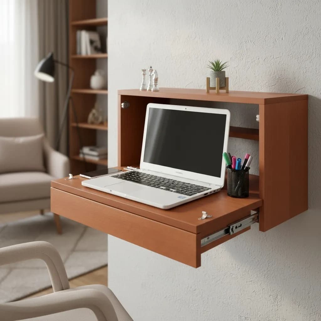 Escrivaninha Suspensa Bancada Compacta com Gaveta Mesa para Notebook Madeira Natural