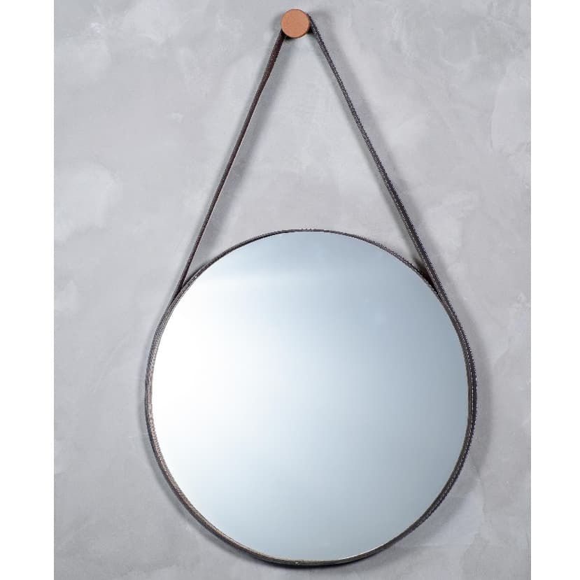 Espelho Redondo Grande 60cm Adnet Decorativo com Alça em Couro + Suporte