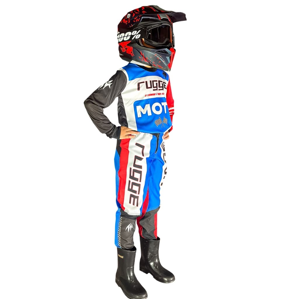 Conjunto Motocross Infantil Moto Azul/vermelho/branco Rugge