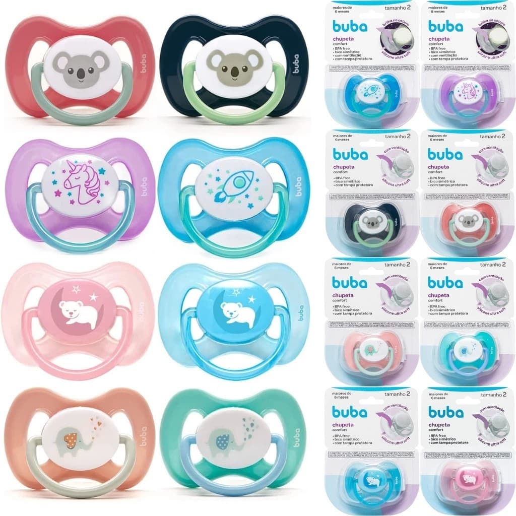 Chupeta Buba Comfort Ultra Soft Silicone Tamanho 1 e 2 – Brilha no Escuro, Livre BPA