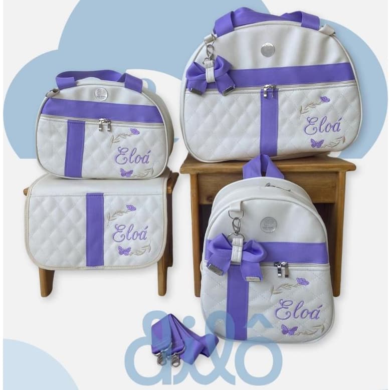 Kit Bolsas maternidade borboleta 4 peças, personalizada e de luxo. Dilô Kids