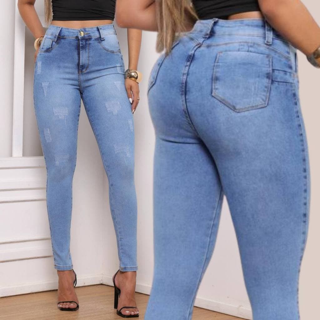 Calça  Skinny jeans Clara Elastano Cintura Alta Efeito Levanta Bumbum