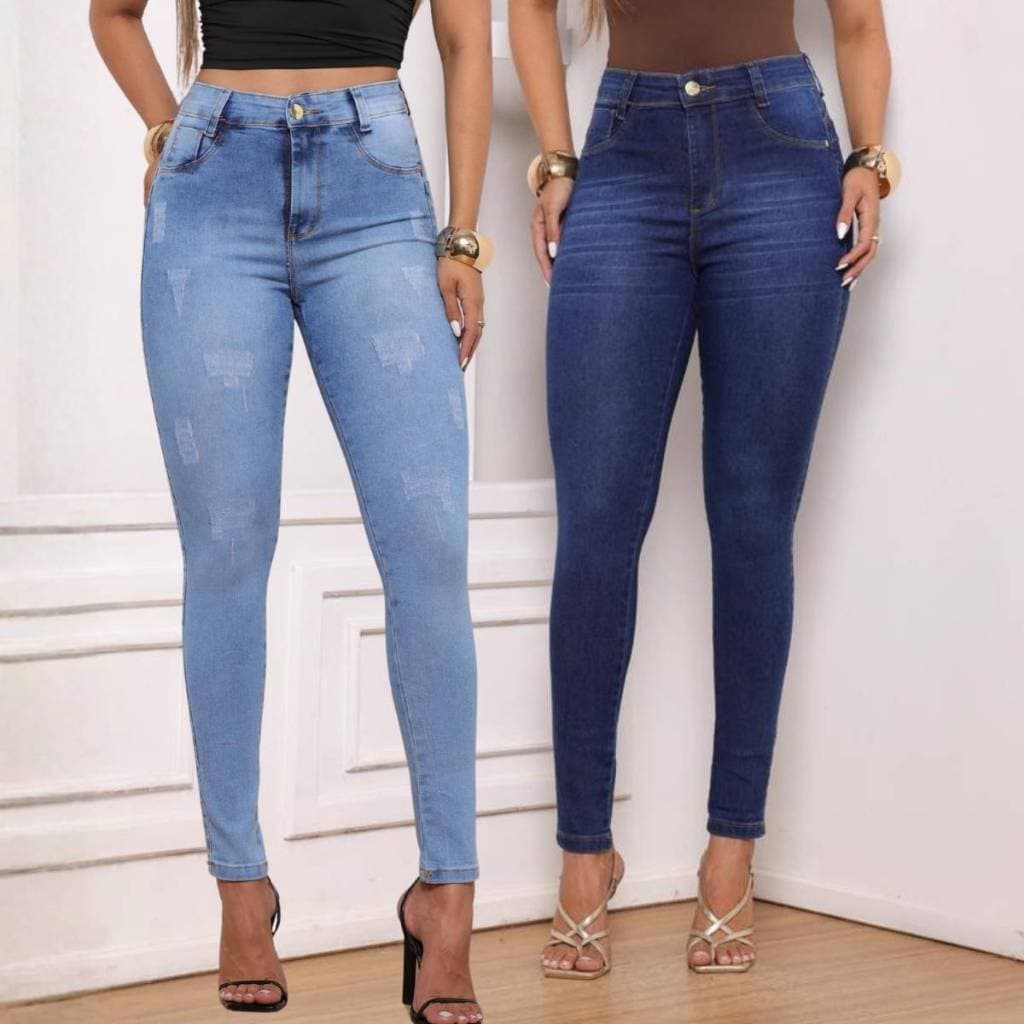 Kit 2 Calças Jeans Skinny Bigode+Clara trio jeans Cintura Alta Efeito Levanta Bumbum