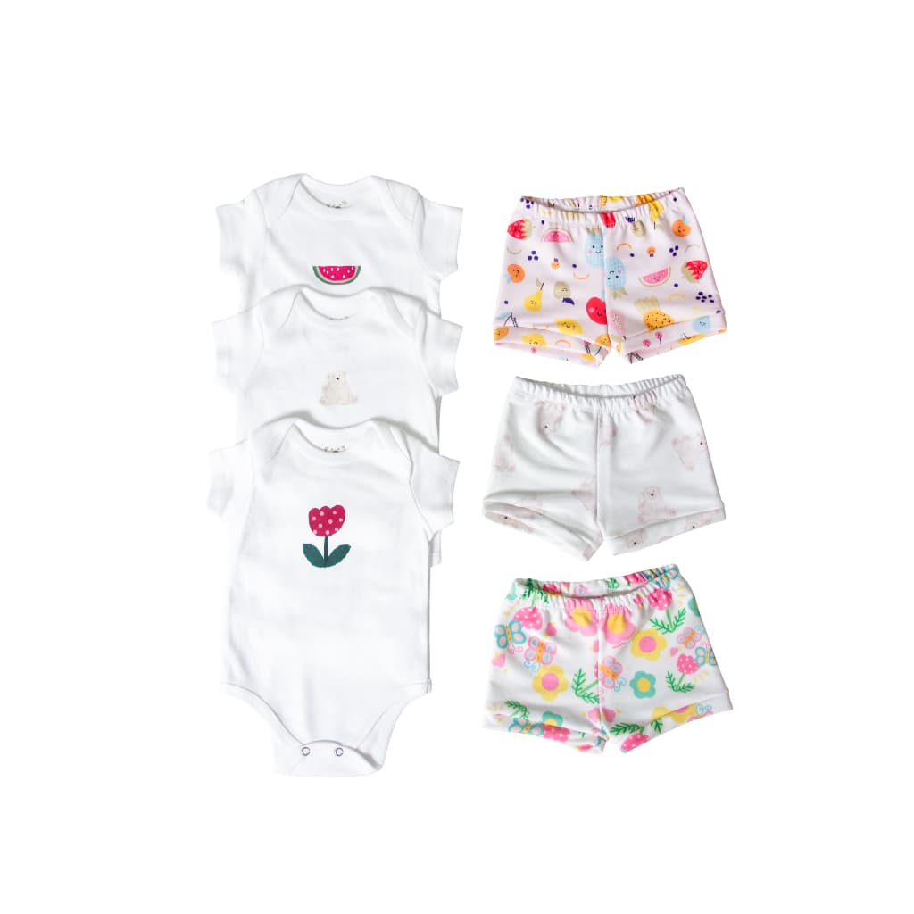 Kit 6 peças Curto - Conjunto Melancia, Tulipa e ursinho