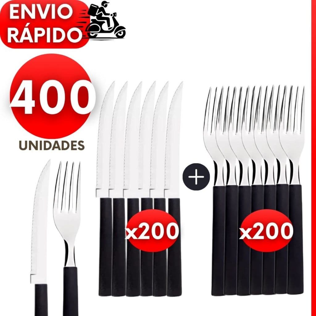 Kit 400 ou 120 Talheres Garfos Facas de Inox Cabo Preto para Churrasco Jantar Bares e Restaurante