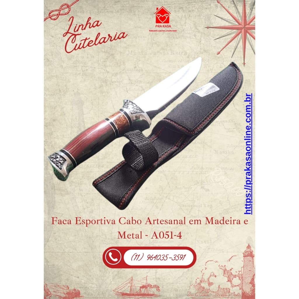 Faca Esportiva - Taue - Modelo A051-4 Cabo em Madeira e Metal