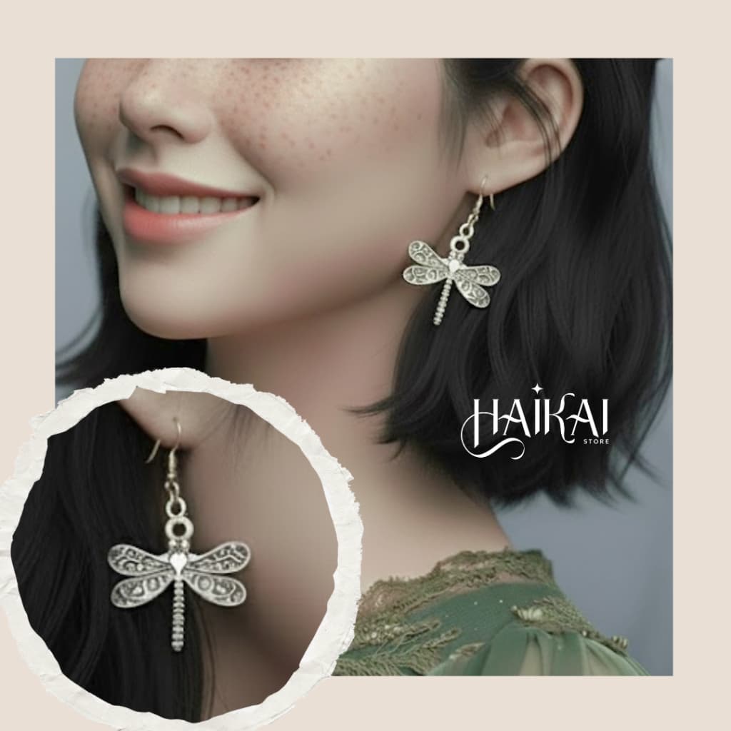Brinco feminino estilo fada asas místicas hippie boho alternativo asiático coreano dragonfly