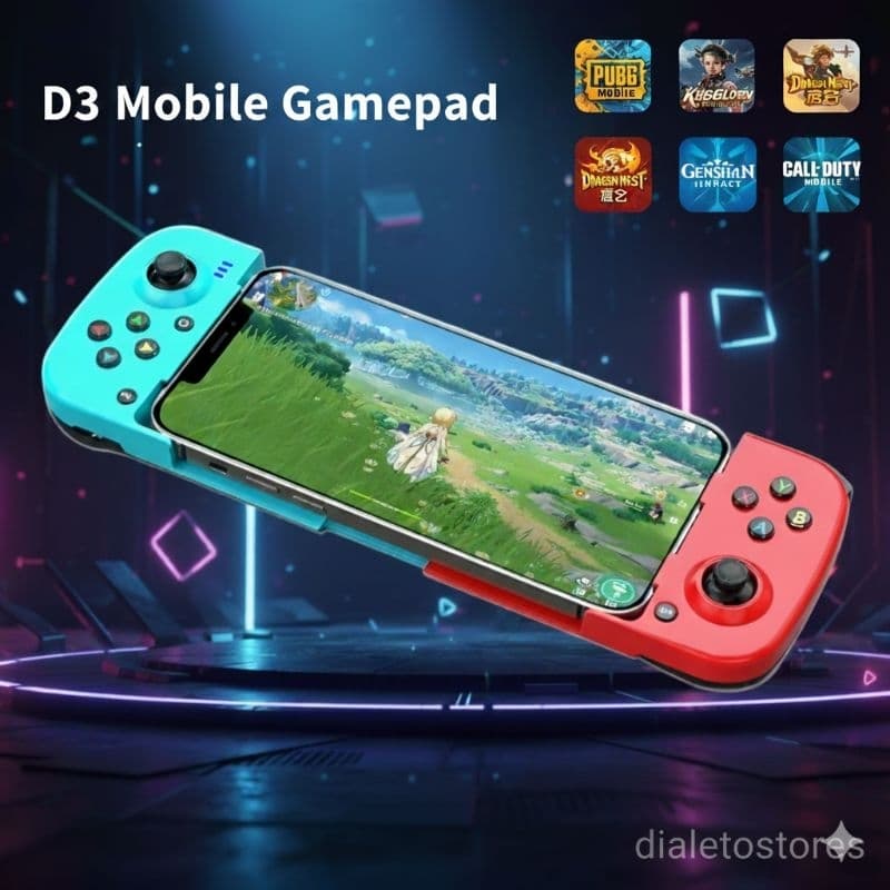 Gamepad D3: Controle sem fio Multiplataforma para Celular, Android, IOS, PC, com Bluetooth 5.0