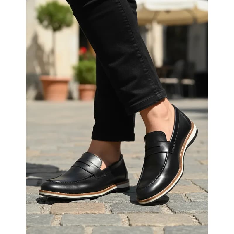 Sapato Social Masculino Mocassim Couro Sintético Play Casual Palmilha Confort