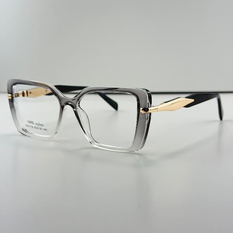 【Betsy】Óculos Feminino Esculpida — Armação Retangular Acetato com Detalhe Dourado