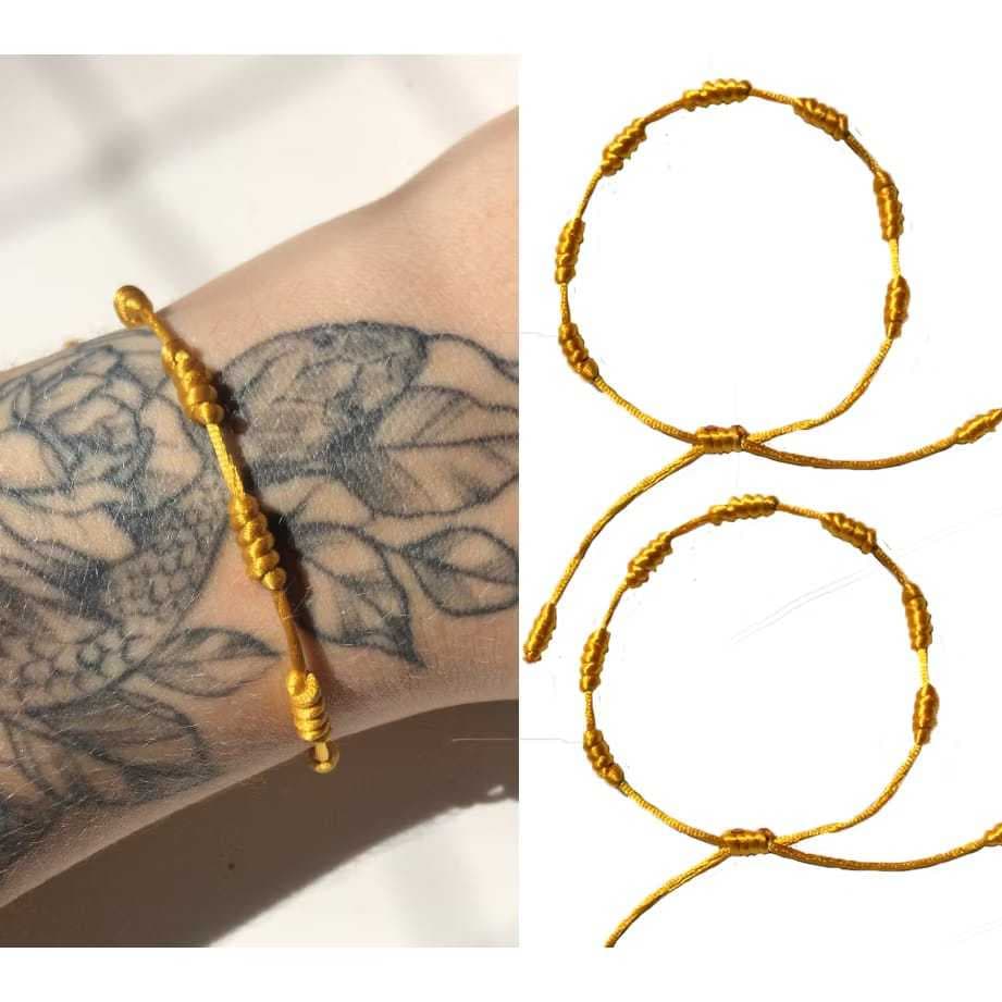 Par Pulseira 7 Nós Dourado Kabbalah Akai It Casal Prosperidade Sucesso Riqueza Proteção Energia