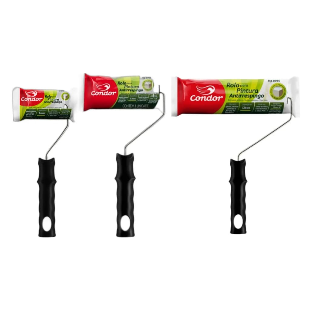 Rolo para Pintura Anti Respingo Tintas Latex e Acrilica 9cm 15cm Condor Completo Rolo+Suporte