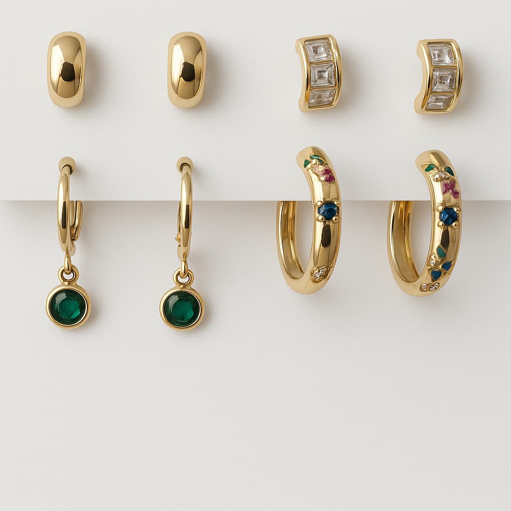 KIT 4 Brincos Feminino Banhados Ouro 18K/Prata 925 – Argolinhas com pingente e Argolas Clássicas