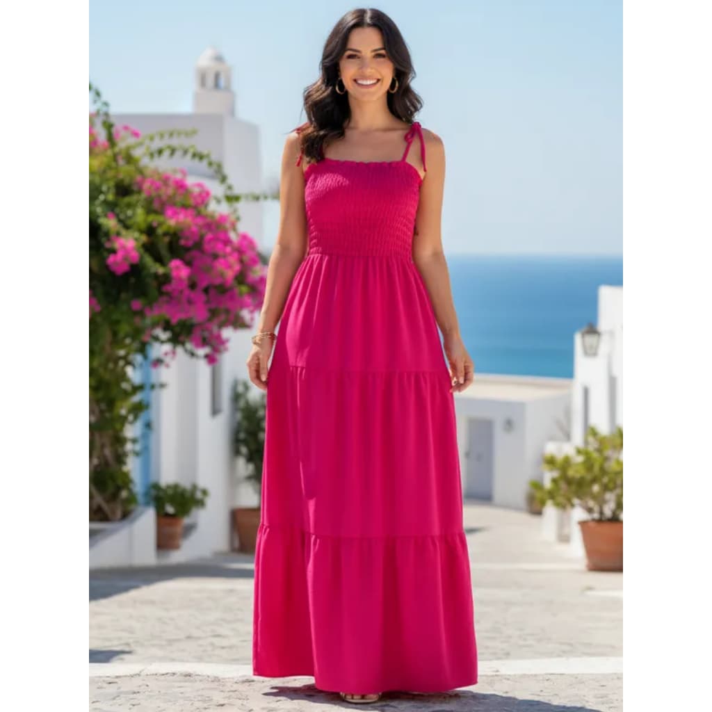 Vestido Longo Detalhe Lastex com Alcinha