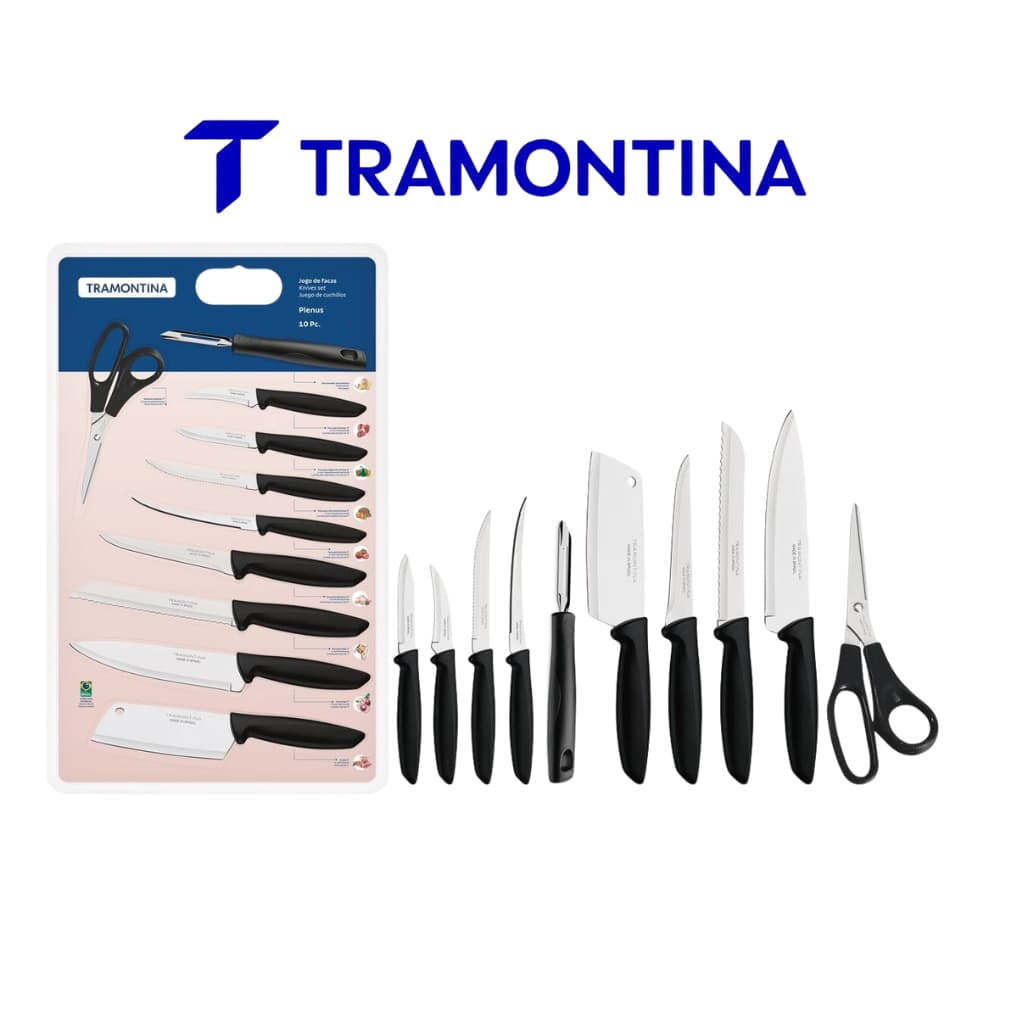 JOGO DE FACAS 10PCS PLENUS PRETO - SORTIDOS COM LAMINAS ACO INOX E CABOS POLIPROPILENO