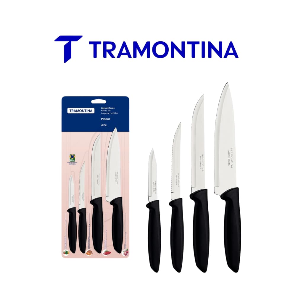 JOGO DE FACAS 4PCS PLENUS PRETO - SORTIDOS COM LAMINAS DE ACO INOX E CABO DE POLIPROPILENO